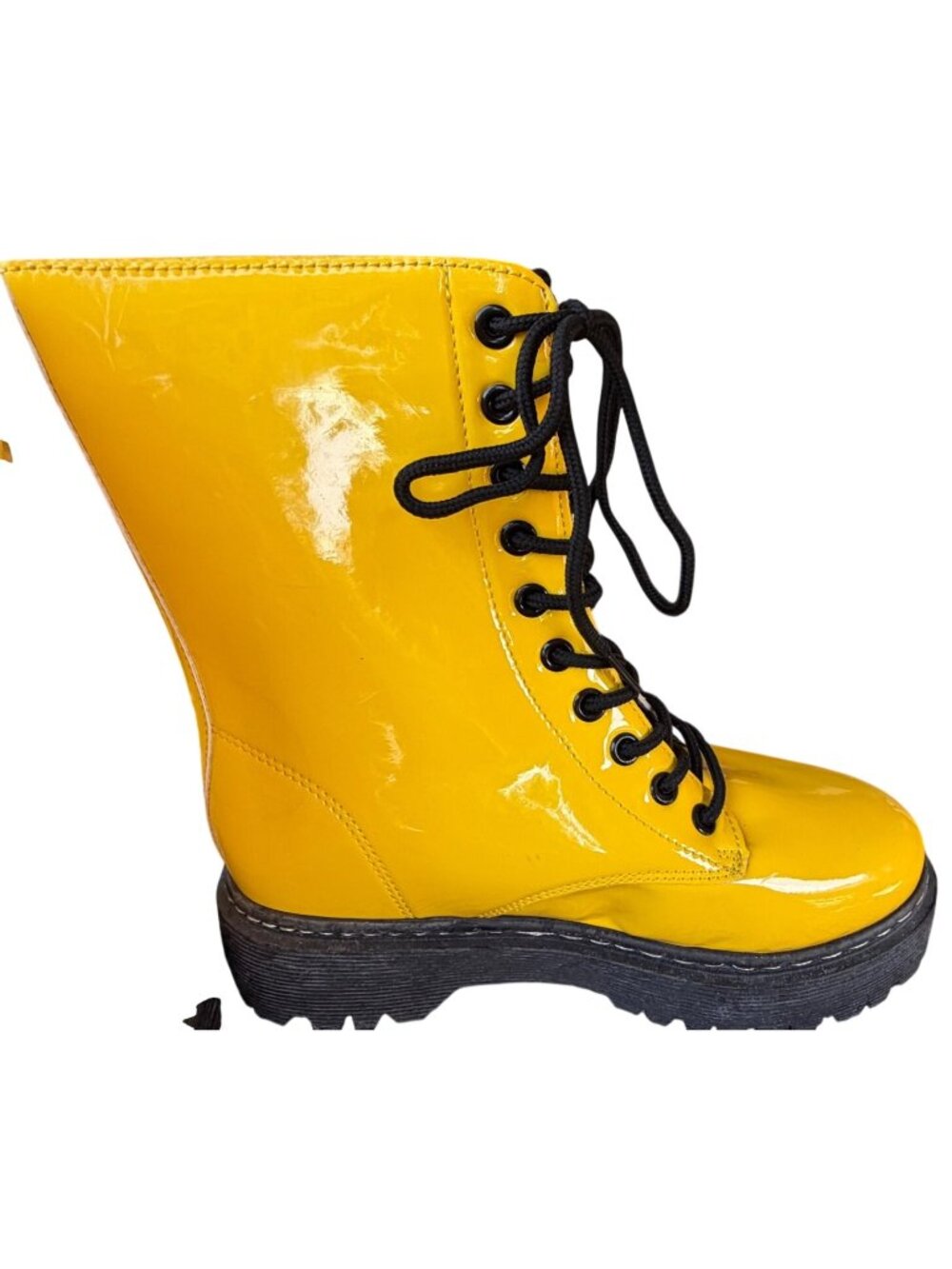 Unilady Yellow Shiny Lace-up Combat Boots Martin Style 4 Women's Size 7.5M-READ
